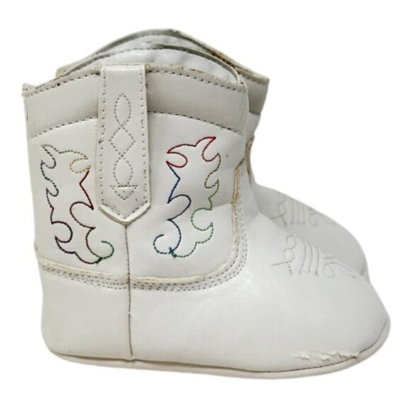 Baby Western Cowboy Booties Size 2 White Faux Leather - Picture 1 of 6